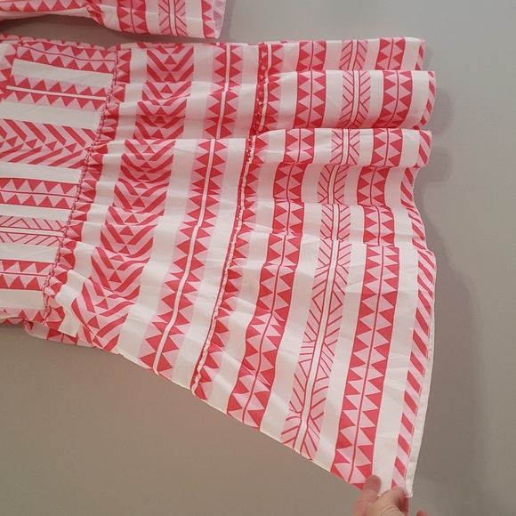 Sunday Up Dress Small Pink White Pattern Tiered Bell Sleeves Aztec Western Rodeo - Picture 5 of 15